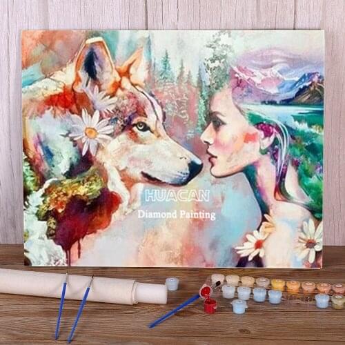 Beauty Wolf Animal Painting By Numbers Set Acrylic Paints 40*50 Canvas Pictures Handmade For Adults Wholesale Handicraft Art
