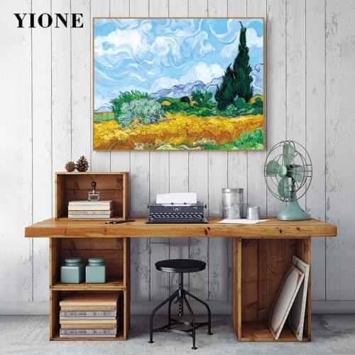 Van Gogh Wheat Field with Cypresses Oil Painting Classic Landscape Wall Art Prints Canvas Picture for Living Home Decor Poster