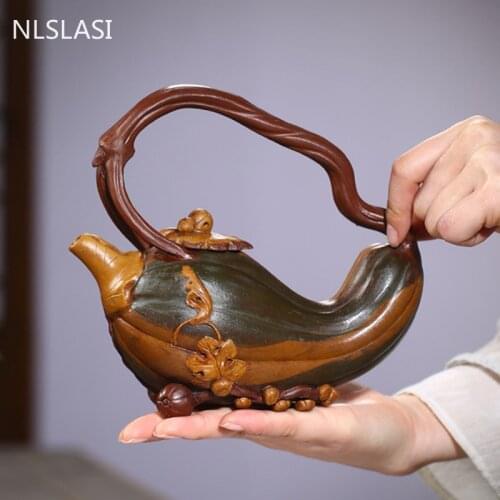 Chinese Yixing Handmade Tea Pot Pumpkin Shape Purple Clay Teapot Raw Ore Beauty Kettle Authentic Tea Ceremony Gifts 340ml