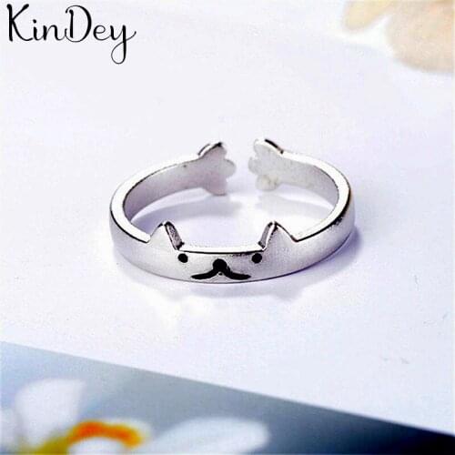 Punk Fancy Silver Color Cat Rings for Women Men Large Adjustable Size Rings aneis