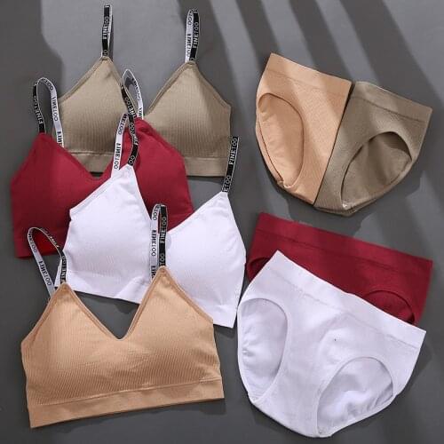 Women Lingerie Bra Set Seamless Tops Bralette Brassiere Sexy Underwear Suit Finetoo Strap Backless Tank Cropped Top Panties Sets