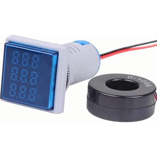 3 in 1 Square Voltmeter Ammeter HZ Hertz Frequency Indicator Light AC 60~500V 0-100A Voltage Current Signal Light 5 Colors