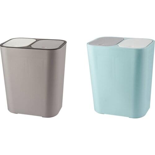 Trash Can Rectangle Plastic Push-Button Dual Compartment 12 Liter Recycling Waste Bin Garbage Can