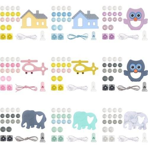 Silicone Beads Set Wooden Rodent Food Grade BPA Free Cartoon Animal DIY Accessories Set Pacifier Chain Clips for Baby Chew Toys