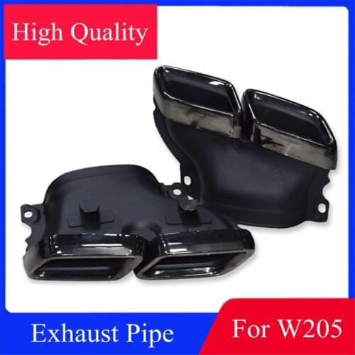 Pair W205 Square Double Nozzle Black Exhaust Muffler Pipe For BENZ C180 C200 C260 C300 Stainless Steel Back Tips