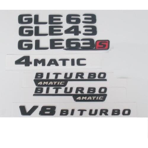 Flat Font Matt Black Trunk Fender Letters Badge Badges Emblem Emblems for Mercedes Benz GLE43 GLE63 GLE63s V8 BITURBO AMG 4MATIC