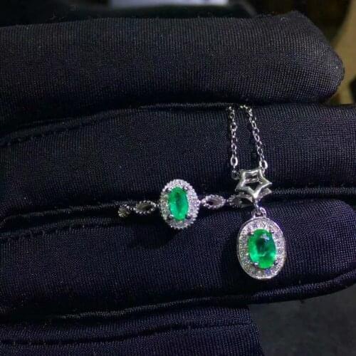 SHILOVEM 925 sterling silver Natural Emerald rings pendants send necklace fine Jewelry wedding women gift new 3*5mm jctz0305agml