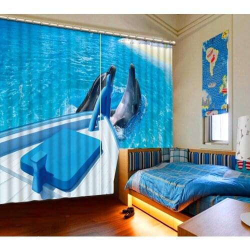 Ocean curtains Customized size Luxury Blackout 3D Window Curtains For Living Room dolphin curtains