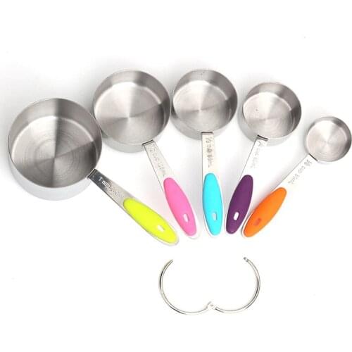 Silicone Insulated Stainless Steel Five-piece Set Cake Baking Measuring Cup Colorful Measuring Cup Kitchen Tool Set Accessories