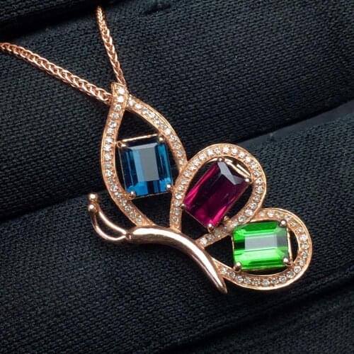 Tourmaine Pendant Fine Jewelry Pure 18 K Gold Jewelry 100% Natural Tourmaline 3.8ct Gemstones Diamond Womens Pendants Necklaces