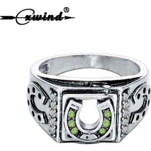 Cxwind U-Shaped Horseshoe Ring Jewelry Lucky Cubic Zirconia Studded Horseshoe Band Forever Rings Motorcycle Biker Men Wholesale