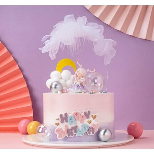 CakeTopper Baking Cake Resin Ornaments Deer Girl Ornaments In The Deer World Multi-color Ball Insert Girl Birthday Dessert Table