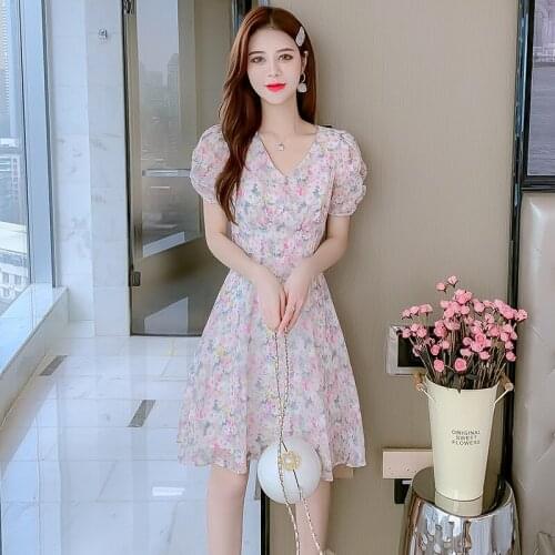 Vintage Womens Summer Flowers Printed Dress Female Sexy V-Neck Vintage Party Dresses 2021 New Fashion Clothing