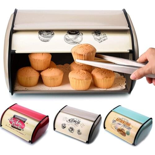 Vintage Bread Box Metal Bread Bin with Lid Snack Bread Storage Containers Holder for Kitchen Home Party Restaurant Organizer