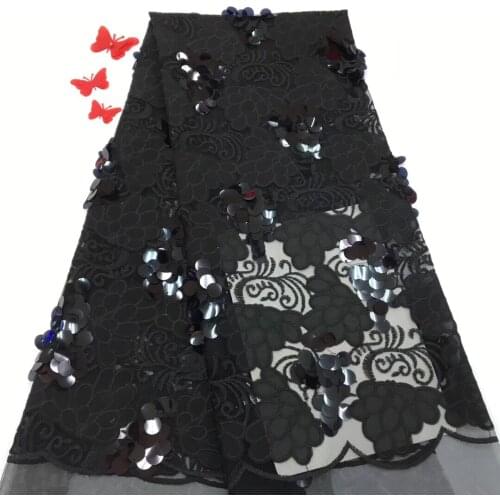 High Quality African Lace Fabric Net 2020 French Lace Fabric Tulle With Sequins Black Nigerian Lace Fabrics For Wedding RF31511