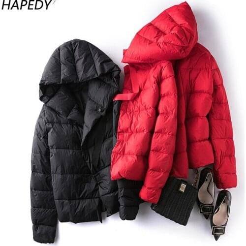 Winter Jacket Women Ultra Light 90% White Duck Down Jacket 2021 New Hooded Warm Long Sleeve Female Short Down Parka Army Green