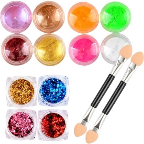 1 Set Nail Glitter Neon Phosphor Pigment Powder Set Sequins Thin Round/Butterfly/Round/Caviar Nail Art Flakes Sheets Tips