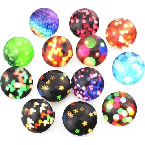 Newest 10pcs/lot colours pretty 18mm Print Glass Snap Buttons Charms Fit DIY Snap Bracelets&Bangles Jewelry
