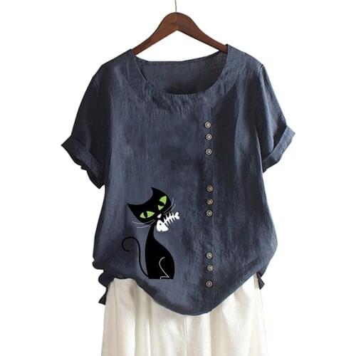 2021 Summer O-neck Short Sleeve Cat Print T-shirt Ladies Plus Size Tops Fashions Streetwear Oversized Tee Shirt Femme