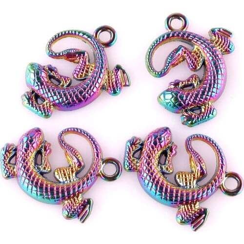 5pcs 23*31mm Pendant Gecko Chameleon Charm Pendants For Jewelry Making Rainbow Lizard Pendants
