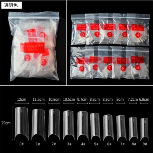 C-Clear Nail Tips Size #1- #10 - Bag of 500 tips Clear False Nail Art Tips C-shape French Nail Tips Acrylic C Curve False Nail