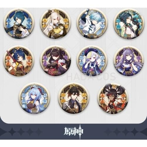 Anime Game Genshin Impact Liyue Port Theme Series Character Badge Tinplate Badge Gift Ganyu Zhongli Ningguang Keqing Xiao Beidou