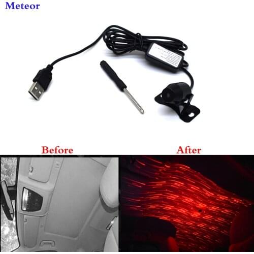 Car USB LED Indoor Roof Atmosphere Lamp Armrest Box Decorative Red Projection Lamp Projector Armrest Decoration