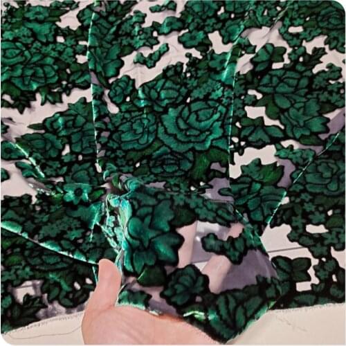 Hollow-out Green Natural Mulberry Silk Bottom Cotton Velvet Dress Shirt Shawl Clothing Fabric