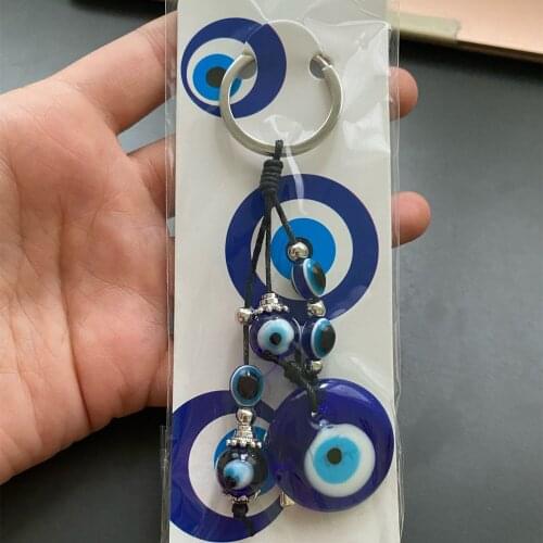 Keychain Fashion Alloy Clover Shape Charm Car Keychain Jewelry Pendant With BULE EVIL EYE BEAD