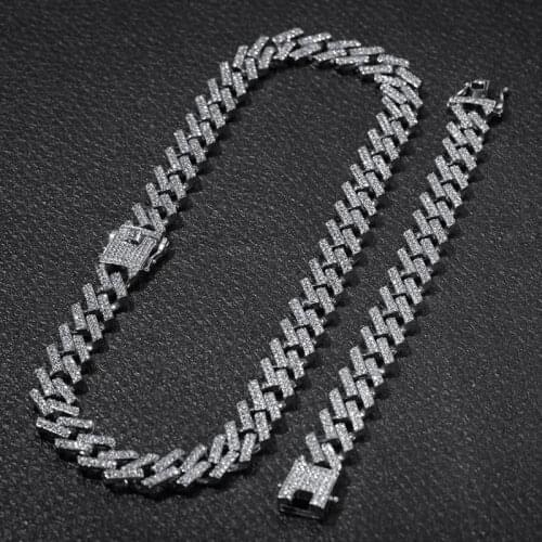 D&Z 15mm Hip Hop Iced Out Bling Zircon Miami Cuban Link Chain Necklaces For Mens Fashion Jewelry 1 Set Drop Shipping