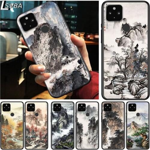 Ink Brush Painting Shockproof Cover for Google Pixel 5 4 5A 4A XL 5G Black Phone Case Shell Soft Fundas Coque Capa