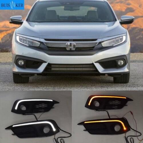 For Honda Civic 2016 2017 2018 12V LED Car DRL Daytime Running Light Driving Daylight fog lamp with Turn Signal style Relay