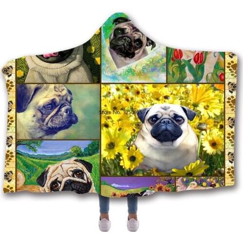 Dog Print Hooded Blanket Fleece Blankets And Throws Blankets For Beds Double Layered Velvet Hippie Wearable Macrame Soft Blanket
