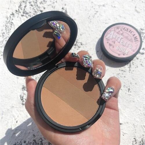 GUICAMI New 3 Colors Blusher Face Highlighter Contour Powder Palette Stereoscopic Face Bronzers Highlighter Powder Blush Powder