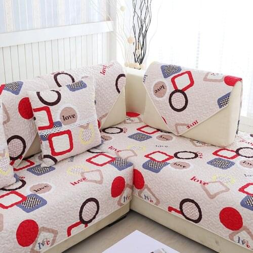 Cotton Sofa Cover Towel Red Geometric Love Printed Slipcover Sofa Magical Sofa Corner Couch Cover Towel Fabric Mats 1PCS