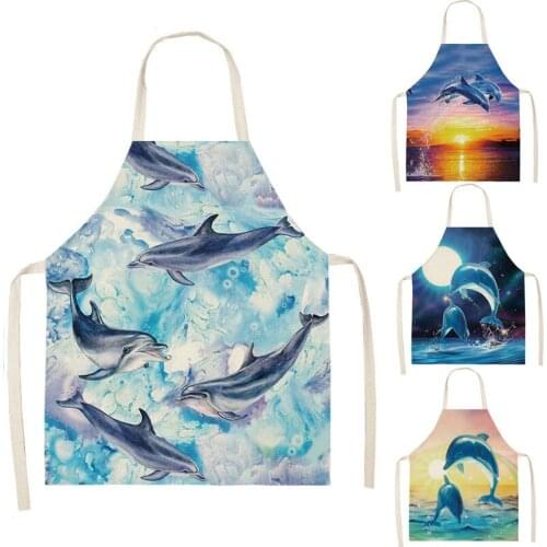 Dolphin Kitchen 66x47cm Cotton Linen Aprons Bibs Household Cleaning Pinafore for Women Home Cooking Picnic