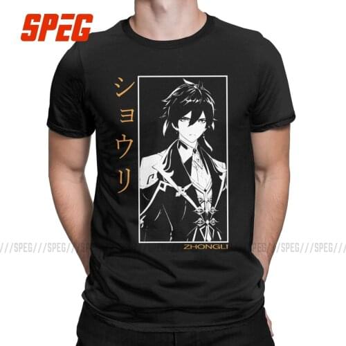 Awesome Zhongli Genshin Impact T-Shirts for Men Crewneck Cotton T Shirt Short Sleeve Tee Shirt Birthday Present Clothing