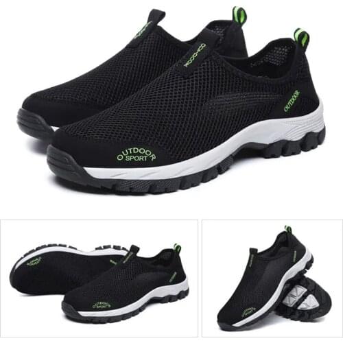 Mens Outdoor Casual Shoes Lightweight Hiking Shoes Slip-on Mesh Breathable Walking Footwear Portable Upstream Sneaker