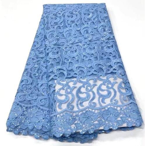 Sky Blue Guipure Cord Lace Fabric 2021 African Lace Fabric With Sequins Milk Silk Laces For Nigerian Party Dress Sewing NJ5031