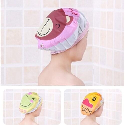 New Hot Cute Cartoon Shower Bath Cap Women Hat For Baths And Saunas Lace Elastic Band Cap Spa Cap Women Kids Hair Protective Cap