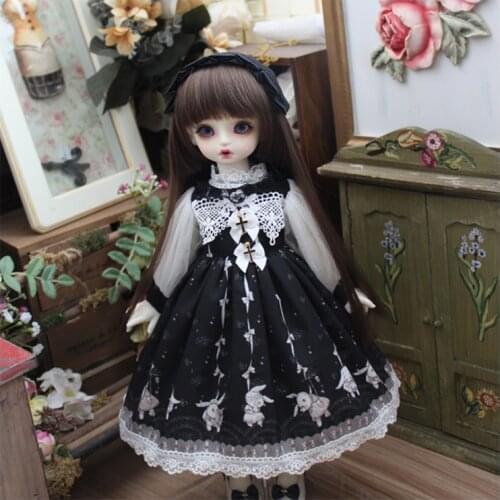 BJD Dress 1/4 1/6 Doll Black Color Clothes Doll Dress + Hair Band for BJD SD DD 1/6 Blyth Doll Accessories