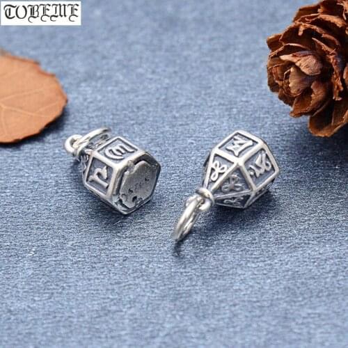 100% 925 Silver Tibetan Six Words Proverb Charm Buddhist OM Mantra Small Pendant Tibetan Good Luck Amulet