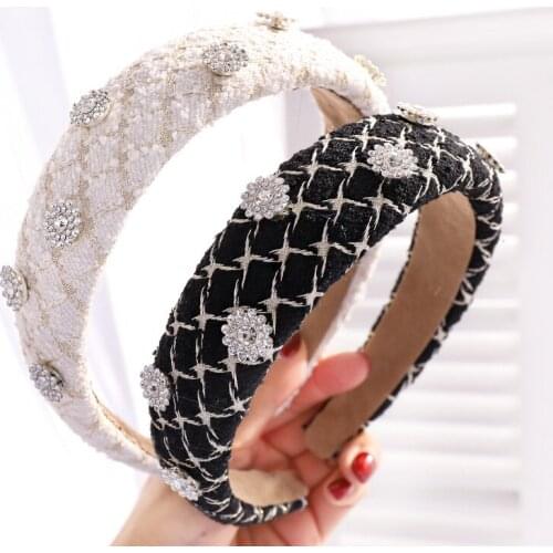 Flower Rhinestone Headbands Plaid Hair Hoop Classic Black White Pearl Hairbands for Women Girls Fashion Hair Accessories