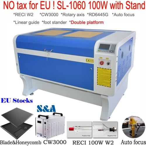 RECI 100W CO2 Laser Engraver and Cutting Machine SL1060 1000*600mm with CW3000 Chiller NO TAX for EU buyers