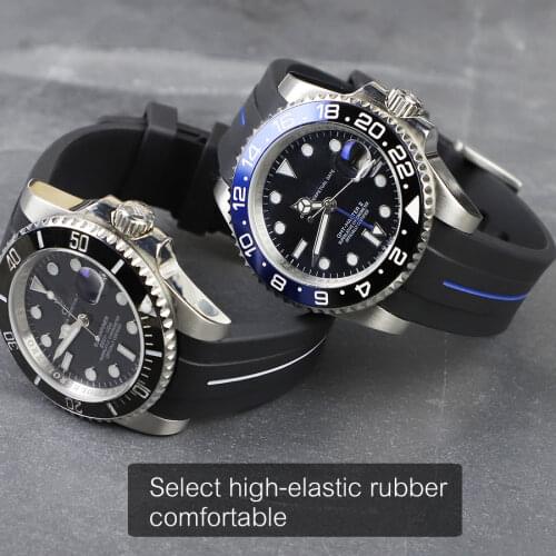 Curved 20mm 21mm Watch Strap for Rolex Black Water Ghost Rubber Watchband Submariner GMT Strap Male Bracelets Relogio Masculino