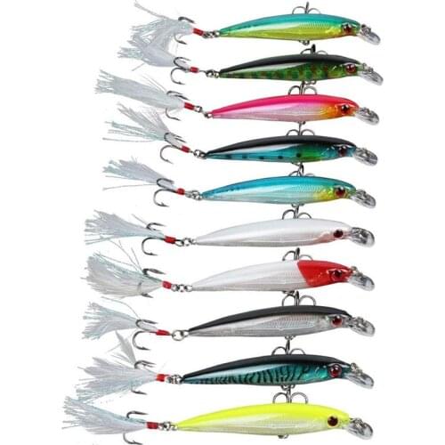 Minnow Fishing Lure Swim Hard Bait 9cm 8g 10 Colors Can Choose Artificial Plastic Feather wobbler Bait Crankbait Fishing Tackle