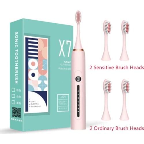 New Electric Toothbrush USB Rechargeable Sonic Toothbrush Washable Suitable For Teeth Whitening With 4 Soft Brush Heads