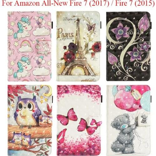 Cute 3D Cartoon Unicorn Bear Case For Amazon All-New Fire 7 2017 Magnetic Smart Cover For Amazon Fire 7 2015 Protective Shell