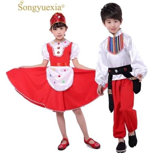 Songyuexia traditional russian costume dance costumes dress chinese dance costumes children for girls boys folk dance costumes
