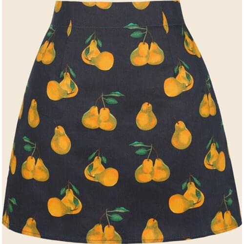 Summer women cotton skirt ss0008 vintage retro ladies skirt female high waist fruit print gray pears sexy short mini skirt